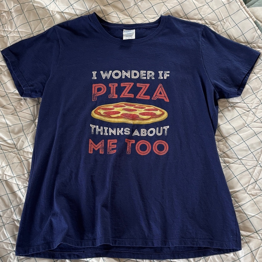 Navy Blue Pizza Graphic T-Shirt